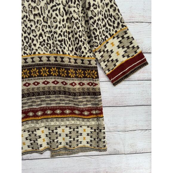 Vertigo Animal Print Open Front Cardigan Sweater Womens Medium Brown Beige - Picture 13 of 13
